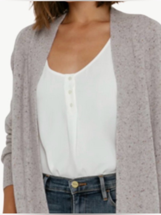 New! Loft Open-Front Cardigan In Light Heather Gray Pink Confetti Medium Nwt